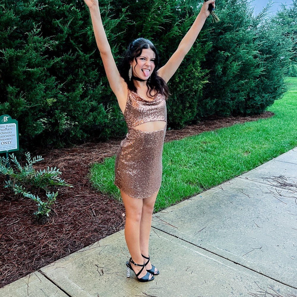 Sequin Cutout Mini Dress - Gold